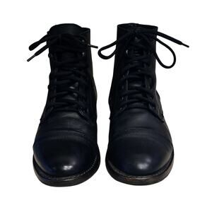 Thursday Everyday Men's 9.5 Black-Leather Lace-Up Cap-Top Combat Boots Handmade
